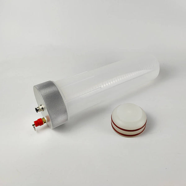 Tubular device with a cylindrical container on a white background Eazao 2L Cartridge Pneumatic Piston Kit for 3D Printers | Eazao Clay Ceramic 3D Printer