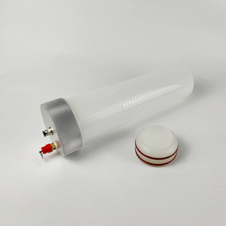 Tubular device with a cylindrical container on a white background Eazao 2L Cartridge Pneumatic Piston Kit for 3D Printers | Eazao Clay Ceramic 3D Printer