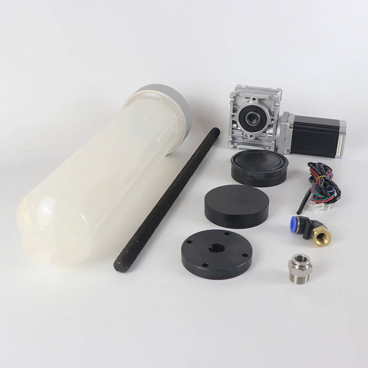 Collection of mechanical components on a white background Eazao 2L Ceramic 3D Printer Kit for FDM Upgrades | Eazao Clay Ceramic 3D Printer