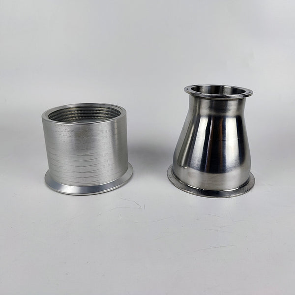 Two metal pipe connectors on a white background Eazao 2L Pugmill Adapter for Ceramic Printers | Eazao Clay Ceramic 3D Printer