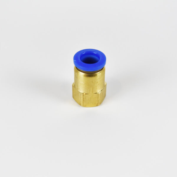 Brass fitting with blue female connector on a white background Eazao Eazao Extruder Straight Joint - PCF10-02 | Eazao Clay Ceramic 3D Printer