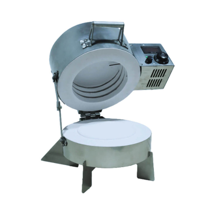 Metallic cylindrical machine with a circular opening on a white background Eazao Electric Kiln Pi Compact and Efficient Kiln | Eazao Clay Ceramic 3D Printer