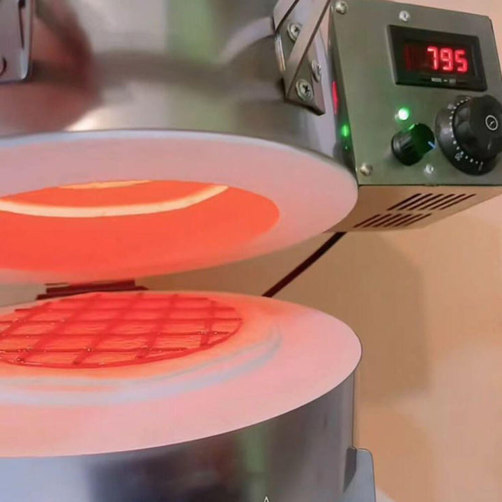 Close-up of a heat press machine with digital display showing temperature. Eazao Electric Kiln Pi Compact and Efficient Kiln | Eazao Clay Ceramic 3D Printer