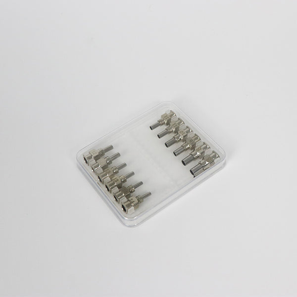 Set of metal pins in a clear plastic case on a white background Eazao High-Quality Metal Nozzles for 3D Printing | Eazao Clay Ceramic 3D Printer
