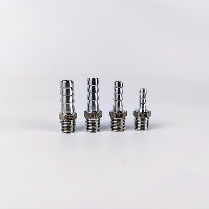 Four metal hose barbs of different sizes on a white background Eazao Large Diameter Nozzle for Eazao 3D Printing | Eazao Clay Ceramic 3D Printer