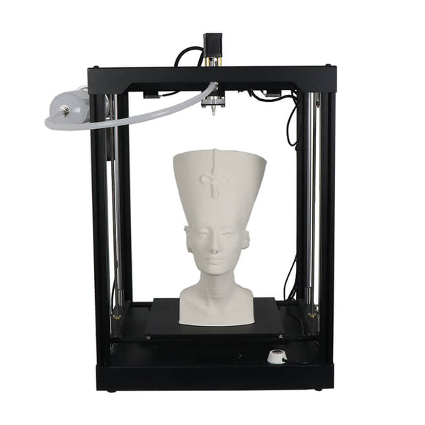 3D printer with a white sculpture on a white background Eazao Matrix M500 3D Printer Large Build Volume Eazao Matrix M500 3D Printer Large Build Volume Print Size 300x300x500mm | Eazao Clay Ceramic 3D Printer