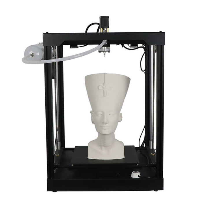 3D printer with a white sculpture on a white background Eazao Matrix M500 3D Printer Large Build Volume Eazao Matrix M500 3D Printer Large Build Volume Print Size 300x300x500mm | Eazao Clay Ceramic 3D Printer