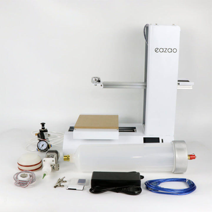 Eazao 3D printer and accessories on a white background Eazao Potter Air 2L Ceramic 3D Printer - Direct Extrusion Eazao Potter Air 2L Ceramic 3D Printer Direct Extrusion Print Size 165x165x280mm | Eazao Clay Ceramic 3D Printer