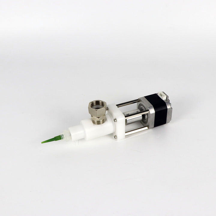 Technical device with a white body, black component, and green tip on a light gray background Eazao Potter Extruder for Ceramic 3D Printing | Eazao Clay Ceramic 3D Printer