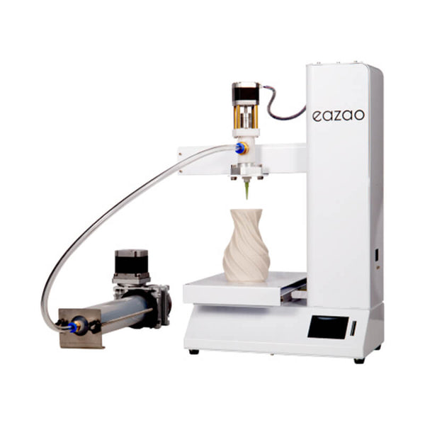Eazao 3D printer with a printed object on a white background  Eazao Zero 3D Printer - Easy to Use & No Setup Required Eazao Zero 3D Printer Easy to Use No Setup Required Print Size 150x150x240mm | Eazao Clay Ceramic 3D Printer