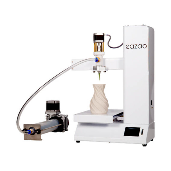 Eazao 3D printer with a printed object on a white background  Eazao Zero 3D Printer - Easy to Use & No Setup Required Eazao Zero 3D Printer Easy to Use No Setup Required Print Size 150x150x240mm | Eazao Clay Ceramic 3D Printer