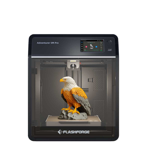 Flashforge 3D printer with a detailed eagle model inside on a white background Flashforge Adventurer 5M Pro 3D Printer Safe Home 3D Printing | Flashforge 3D Printer