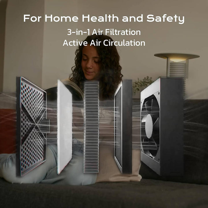 Air filtration system with text 'For Home Health and Safety' and '3-in-1 Air Filtration Active Air Circulation'. QIDI Q2 3D Printer Affordable Innovation | Qidi Tech Best 3D Printer