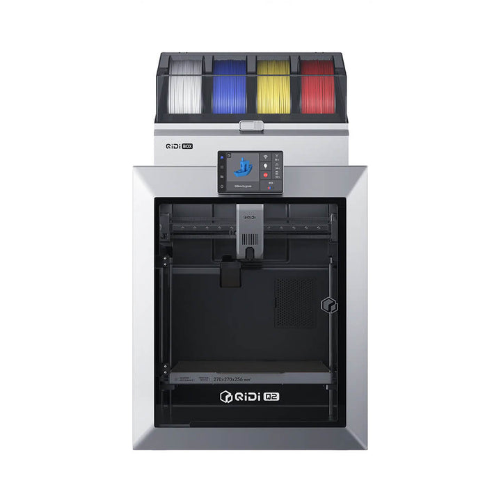 3D printer with colorful filament spools on a white background QIDI Q2 3D Printer Affordable Innovation | Qidi Tech Best 3D Printer