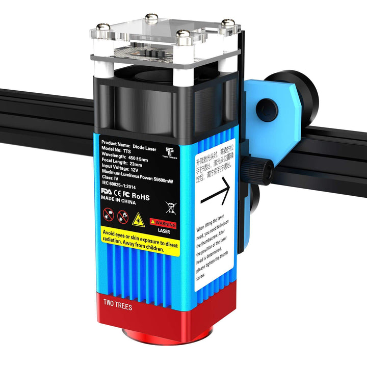 Laser engraving machine with blue and red design on a white background TwoTrees TTS-55 Pro Diode Laser Engraver High Precision Laser Cutting and Engraving Solutions | Twotrees Laser Engraver