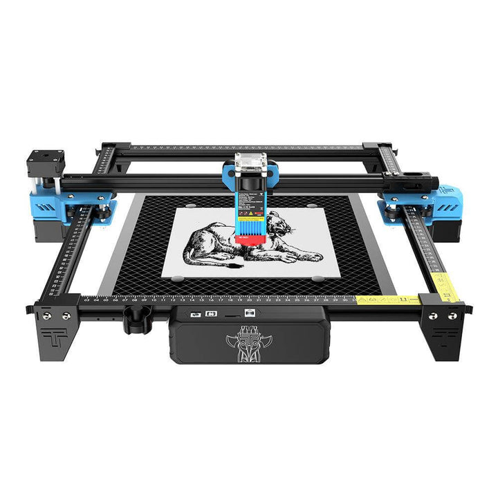 CNC laser cutting machine with a printed design on a white background TwoTrees TTS-55 Pro Diode Laser Engraver High Precision Laser Cutting and Engraving Solutions | Twotrees Laser Engraver
