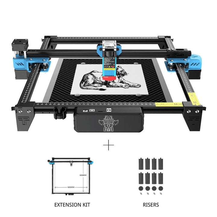 CNC machine with extension kit and risers on a white background TwoTrees TTS-55 Pro Diode Laser Engraver High Precision Laser Cutting and Engraving Solutions | Twotrees Laser Engraver