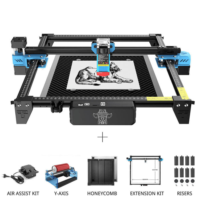 CNC laser cutting machine with accessories on a white background TwoTrees TTS-55 Pro Diode Laser Engraver High Precision Laser Cutting and Engraving Solutions | Twotrees Laser Engraver