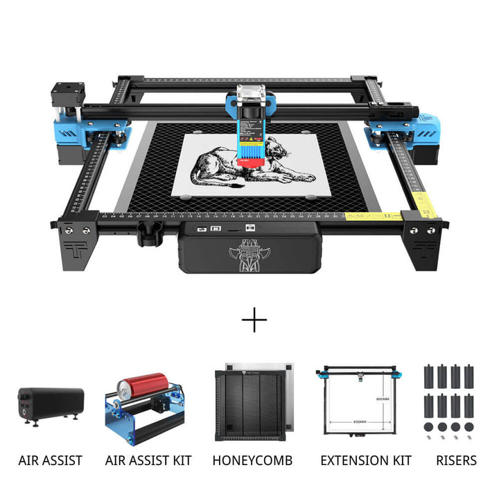 Laser engraving machine with accessories on a white background TwoTrees TTS-55 Pro Diode Laser Engraver High Precision Laser Cutting and Engraving Solutions | Twotrees Laser Engraver