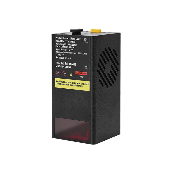 Black laser device with text and warning labels on a white background Twotrees 20W Laser Module for TTS Pro Series Enhance Your Laser Engraver | Twotrees Laser Engraver Parts Accessories