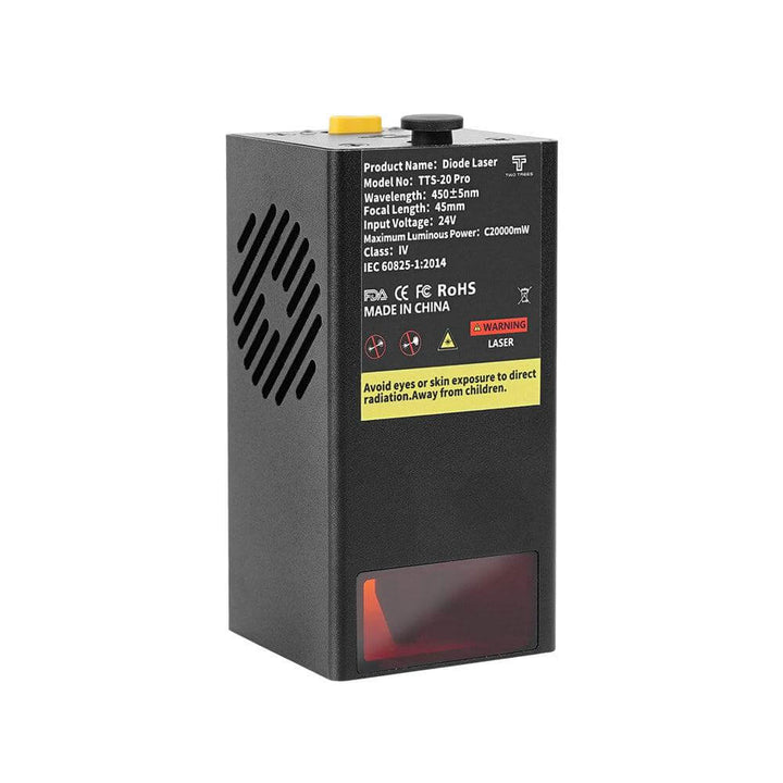 Black laser diode module with warning labels on a white background Twotrees 20W Laser Module for TTS Pro Series Enhance Your Laser Engraver | Twotrees Laser Engraver Parts Accessories