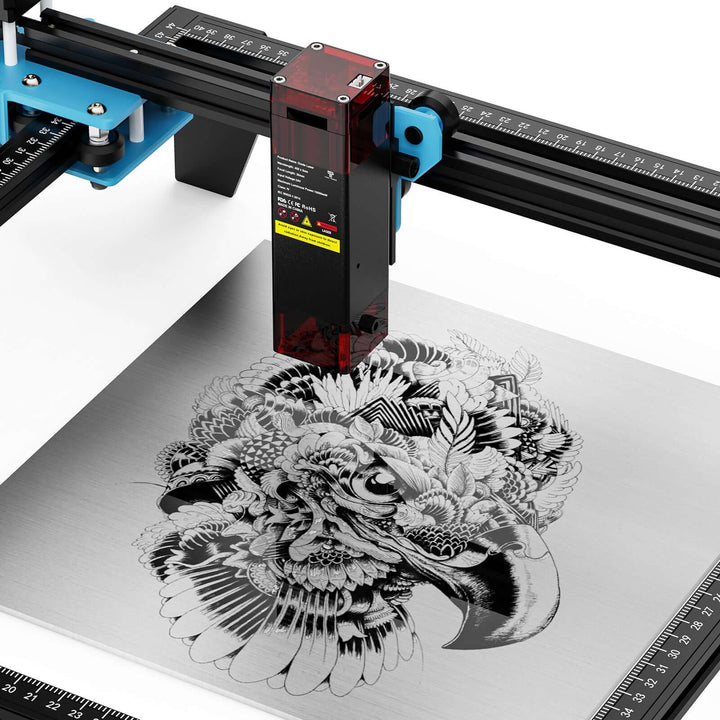 3D printer creating a detailed floral design on a white surface. Twotrees 24V 10W Laser Module with Protective Cover | Twotrees Laser Engraver Parts Accessories