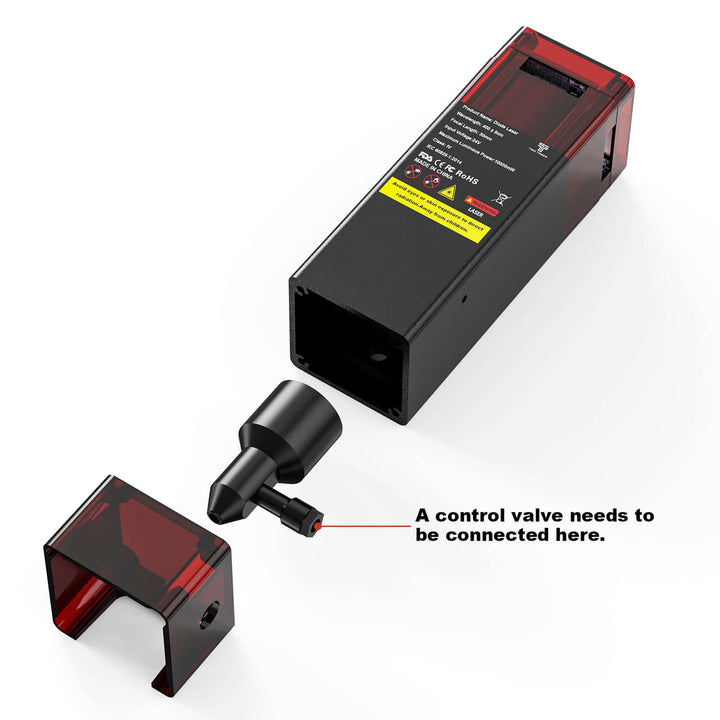 Black and red electronic device with a control valve attachment on a white background Twotrees 24V 10W Laser Module with Protective Cover | Twotrees Laser Engraver Parts Accessories