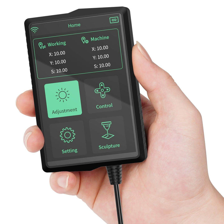 Hand holding a small electronic device with a digital display and control buttons. Twotrees 3.5 Touch Screen for TTS Pro Series Laser Engraver TTS25 TTS55 TTS10 | Twotrees Laser Engraver Parts Accessories