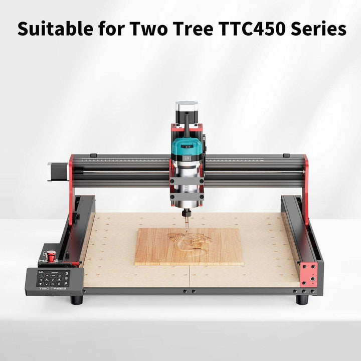 CNC machine on a white background with text 'Suitable for Two Tree TTC450 Series'. Twotrees 30000RPM Wood Router for CNC Machines | Twotrees CNC Router Parts Accessories