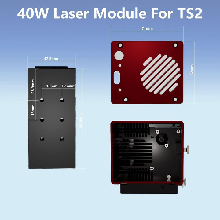 40W Laser Module For TS2 with dimensions on a blue background Twotrees 40W Laser Head Kit for TS2-10 20 MAX Engravers | Twotrees Laser Engraver Parts Accessories