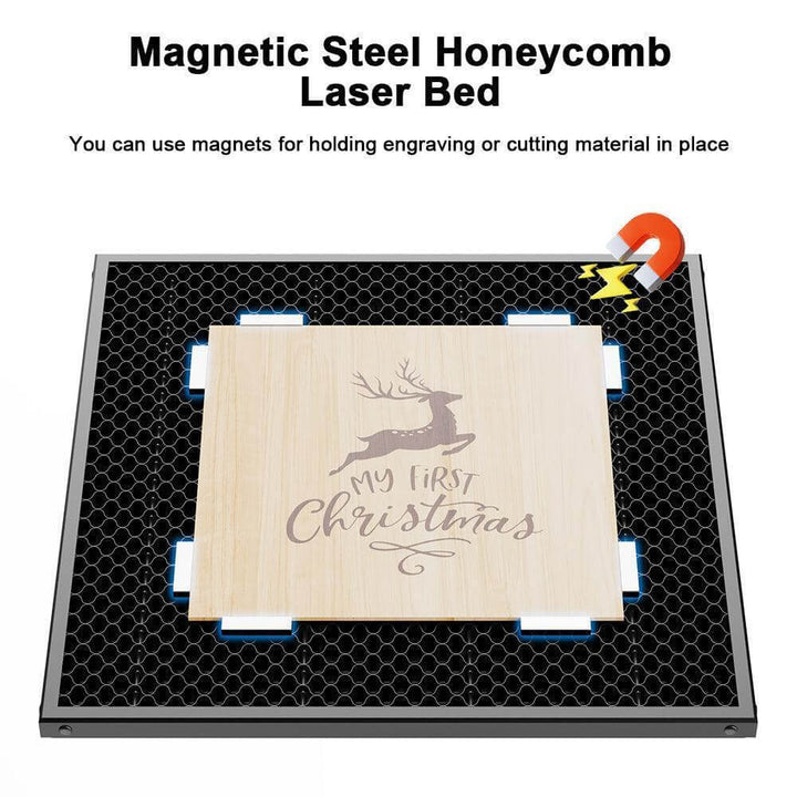 Magnetic Steel Honeycomb Laser Bed with engraved wooden board and deer design. Twotrees 420x420mm Laser Cutting Honeycomb Workbench Table | Twotrees CNC Router Parts Accessories