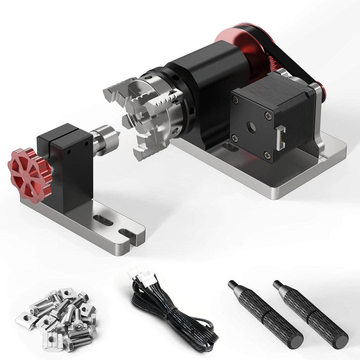 Mechanical device with components on a white background Twotrees 4th Axis CNC Rotary Module Kit for TTC450 TTC-450 Pro | Twotrees CNC Router Parts Accessories