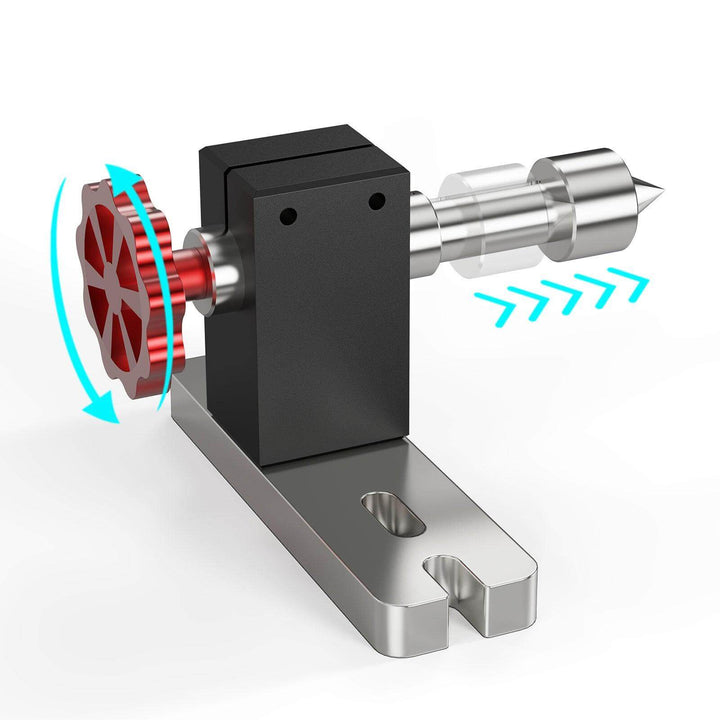 Mechanical component with red gear and blue arrows indicating motion on a white background Twotrees 4th Axis CNC Rotary Module Kit for TTC450 TTC-450 Pro | Twotrees CNC Router Parts Accessories