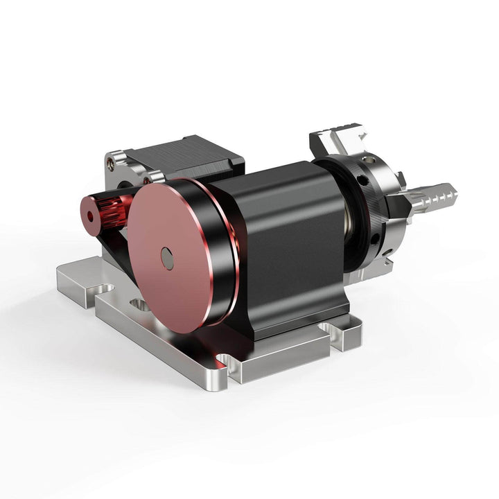 Mechanical component with red and black details on a white background Twotrees 4th Axis CNC Rotary Module Kit for TTC450 TTC-450 Pro | Twotrees CNC Router Parts Accessories
