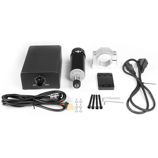 Collection of electronic components and tools on a white background Twotrees 500W High Speed Air-Cooled Spindle Motor | Twotrees CNC Router Parts Accessories