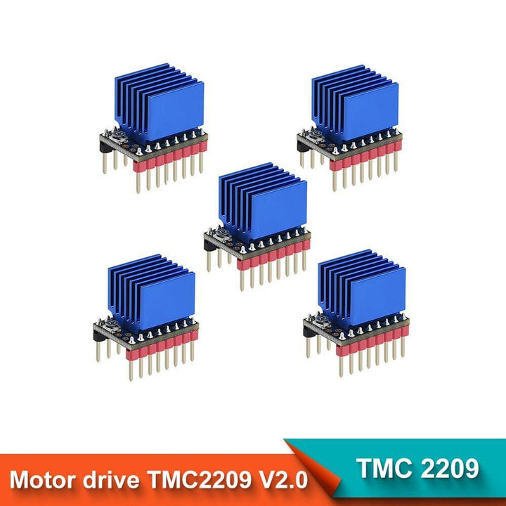 Five blue motor drive TMC2209 V2.0 components on a white background Twotrees 5PCS TMC2209 Motor Mute Driver Stepstick for Ender 3, SKR V1.3, MKS Robin Nano 3D Printers | Twotrees 3D Printer Parts Accessories