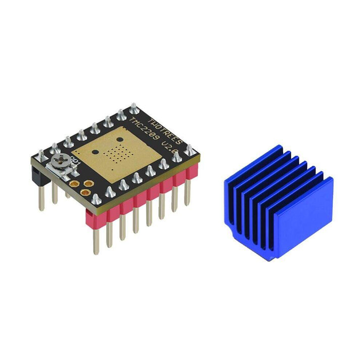 Electronic component with blue heatsink on a white background Twotrees 5PCS TMC2209 Motor Mute Driver Stepstick for Ender 3, SKR V1.3, MKS Robin Nano 3D Printers | Twotrees 3D Printer Parts Accessories