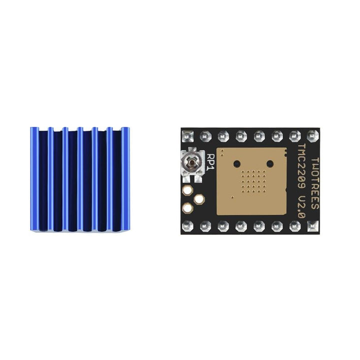 Electronic module with blue heatsink and visible branding on a white background Twotrees 5PCS TMC2209 Motor Mute Driver Stepstick for Ender 3, SKR V1.3, MKS Robin Nano 3D Printers | Twotrees 3D Printer Parts Accessories
