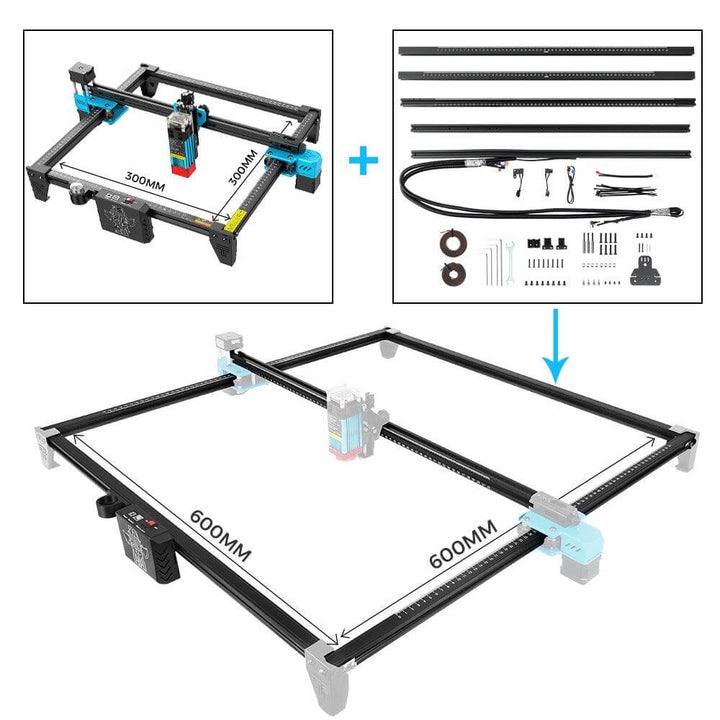 CNC laser engraving machine with component details on a white background Twotrees 600x600mm Extension Kit for Laser Engraver | Twotrees Laser Engraver Parts Accessories