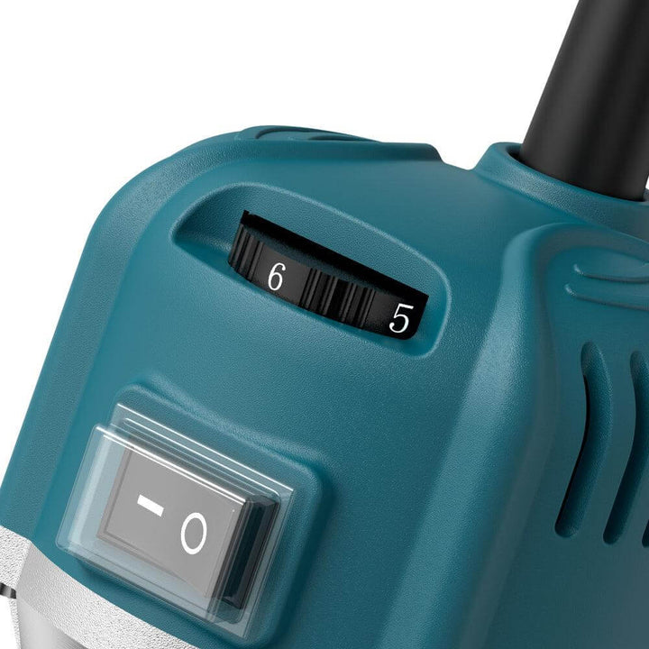 Close-up of a blue power tool with a switch and dial on a white background Twotrees 800W Wood Router Machine 30000RPM Power Tool | Twotrees CNC Router Parts Accessories