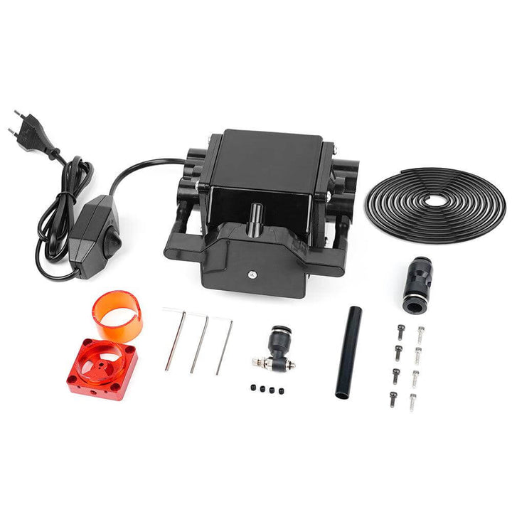 Mechanical parts and accessories on a white background Twotrees Air Assist Kit for Laser Engraver Machines | Twotrees Laser Engraver Parts Accessories