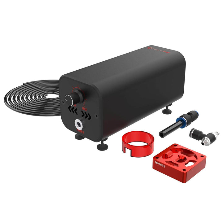 Black electronic device with red and black accessories on a white background Twotrees Air Assist Kit for TTS Pro/TS2 - 30L/min | Twotrees Laser Engraver Parts Accessories