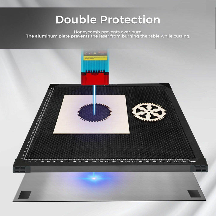 Laser cutting machine with protective honeycomb and aluminum plate on a white background Twotrees Aluminum Honeycomb Workbench for Laser Cutting | Twotrees Laser Engraver Parts Accessories