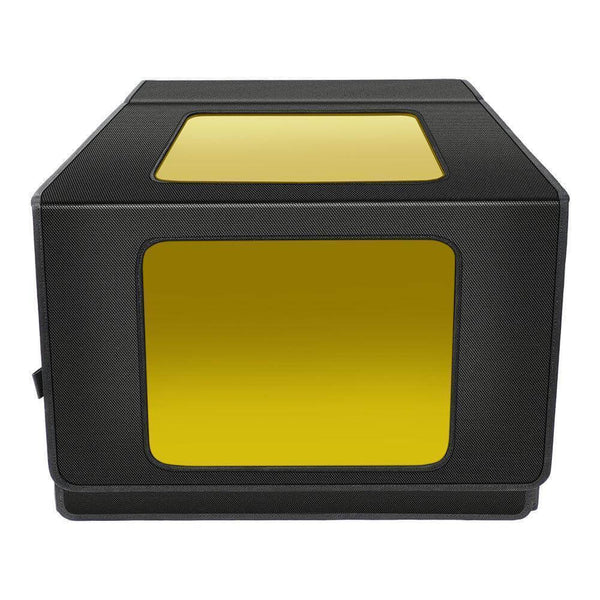 Black box with gold panels on a white background Twotrees CNC Enclosure Cover 530x480x410mm for 3018 Machines | Twotrees Laser Engraver Parts Accessories