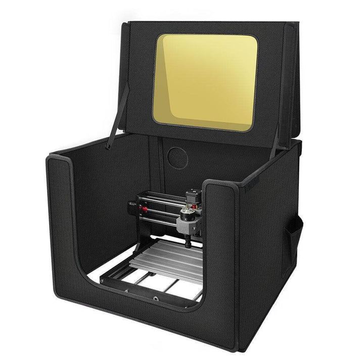 Black laser engraving machine with a yellow screen on a white background Twotrees CNC Enclosure Cover 530x480x410mm for 3018 Machines | Twotrees Laser Engraver Parts Accessories