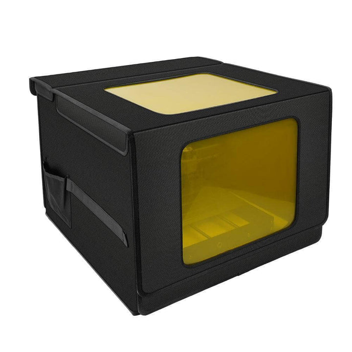 Black pet carrier with yellow interior on a white background Twotrees CNC Enclosure Cover 530x480x410mm for 3018 Machines | Twotrees Laser Engraver Parts Accessories