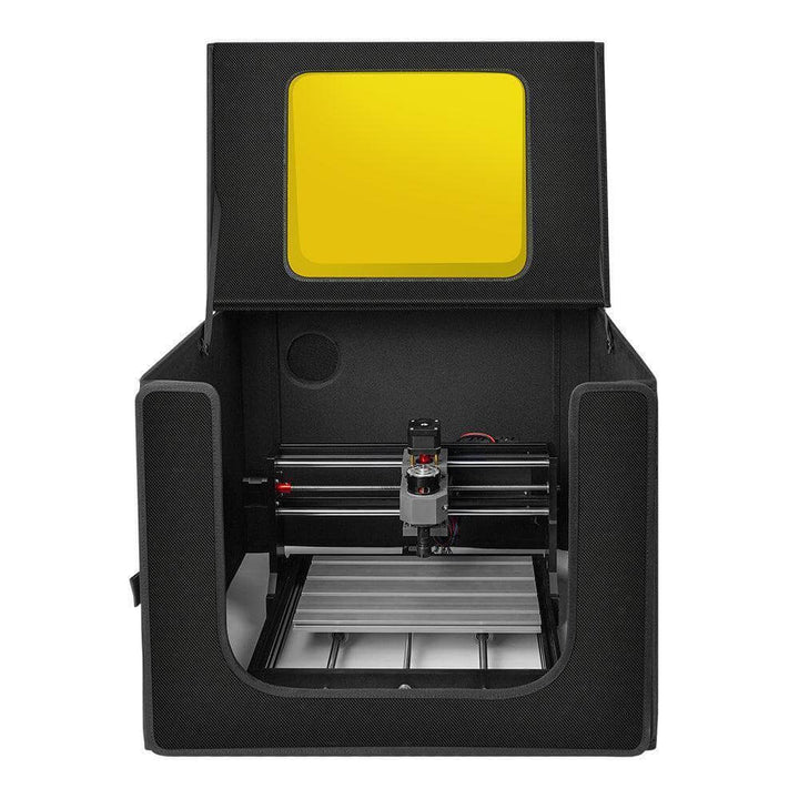Black laser cutting machine with a yellow screen on a white background Twotrees CNC Enclosure Cover 530x480x410mm for 3018 Machines | Twotrees Laser Engraver Parts Accessories