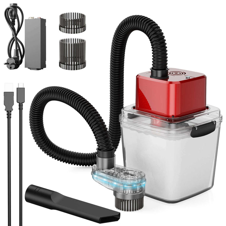 Vacuum cleaner kit with red base, black hose, and attachments on a white background Twotrees CNC Vacuum Cleaner Monster M1 Kit - Enhance Your CNC Router Efficiency | Twotrees CNC Router Parts Accessories