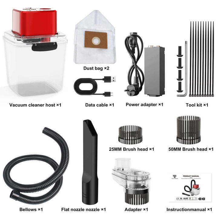 Collection of vacuum cleaner parts and accessories on a white background Twotrees CNC Vacuum Cleaner Monster M1 Kit - Enhance Your CNC Router Efficiency | Twotrees CNC Router Parts Accessories