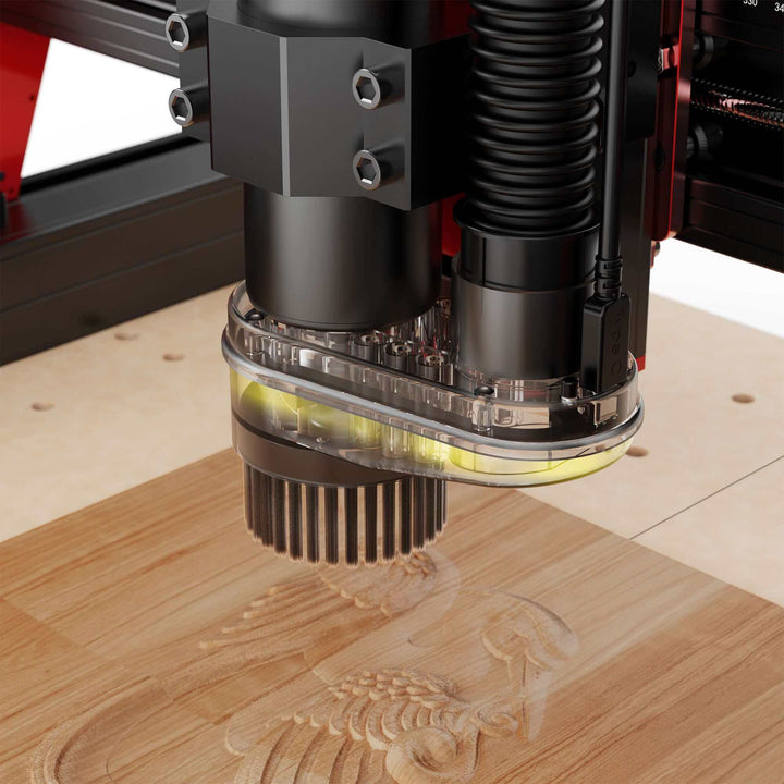 Laser engraving machine on a wooden surface with engraved design Twotrees CNC Vacuum Cleaner Monster M1 Kit - Enhance Your CNC Router Efficiency | Twotrees CNC Router Parts Accessories